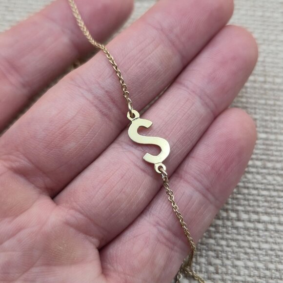 18.5 Inch Gold Over Sterling Silver Letter S Chain Necklace A5995 - Picture 3 of 6